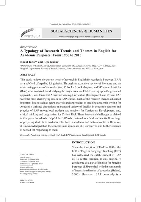 Jssh is an open access journal for the social sciences and humanities published by universiti putra malaysia press. (PDF) SOCIAL SCIENCES & HUMANITIES A Typology of Research ...