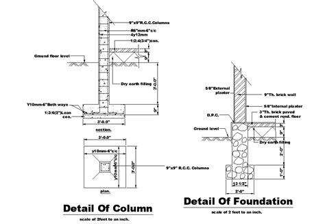 Column And Foundation Detail Dwg File Cadbull