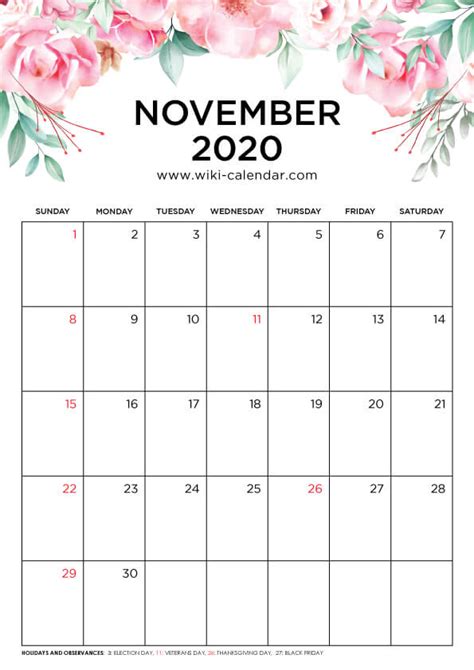 Free Printable November 2020 Calendar Wiki Calendarcom August