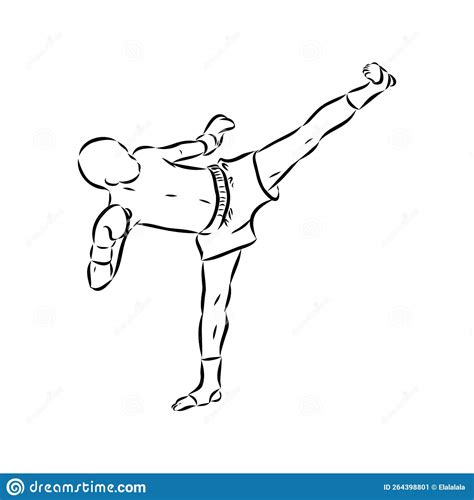 Hand Sketch Vector Of Muay Thai Or Thai Boxing Beautiful Martial Art