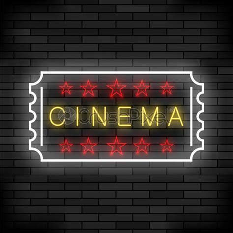 Cinema Light Neon Sign On Brick Background Colored Signboard Bright