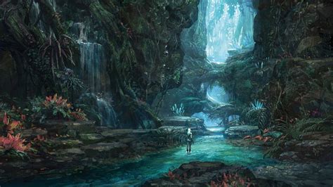Wallpaper Forest Digital Art Fantasy Art Cave Jungle Stream