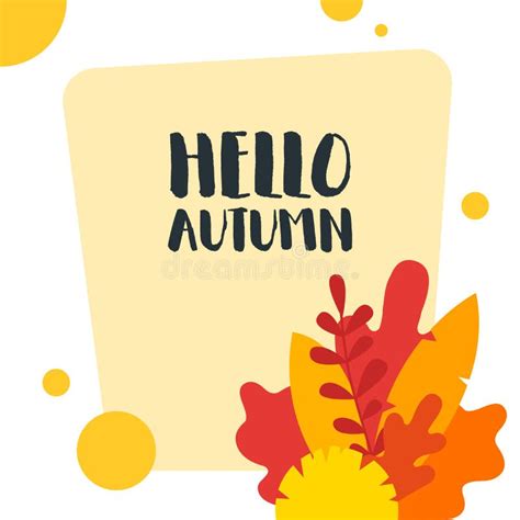 Hello Autumn Round Frame With Hand Drawn Orange And Red Leaves Vector