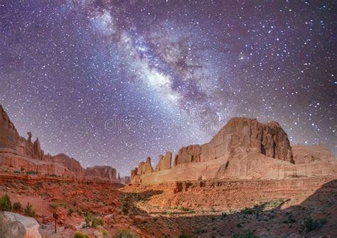 Starry Night Over Park Avenue Rock Formations Arches National Park