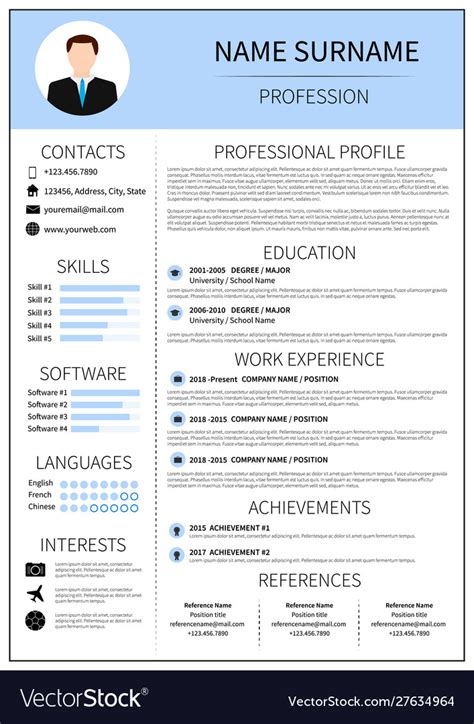 Modern Cv Layout With Infographic Resume Template Vector Image