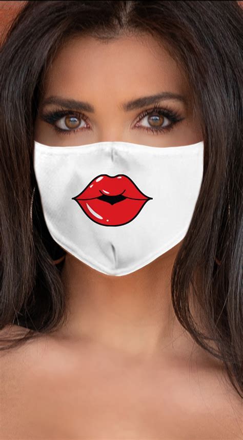Lips Red White Womens Reusable Face Mask Emprada