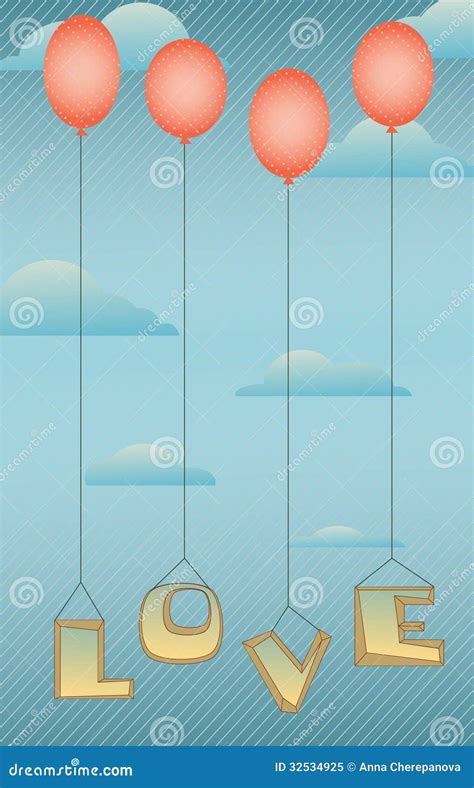 word love with red balloons stock vector illustration of letters cute 32534925