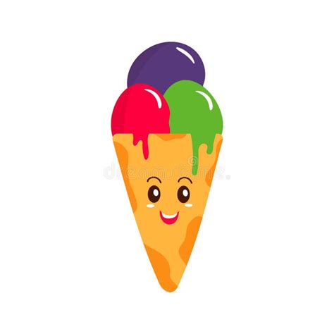 Cute Funny Ice Cream Cone Cartoon Character On White Stock Illustration