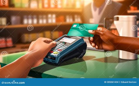 Cartoon Payment By Debit Or Credit Card Through A Payment Terminal For