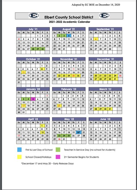 Elbert County School District Holiday Calendar 2023 2024 District