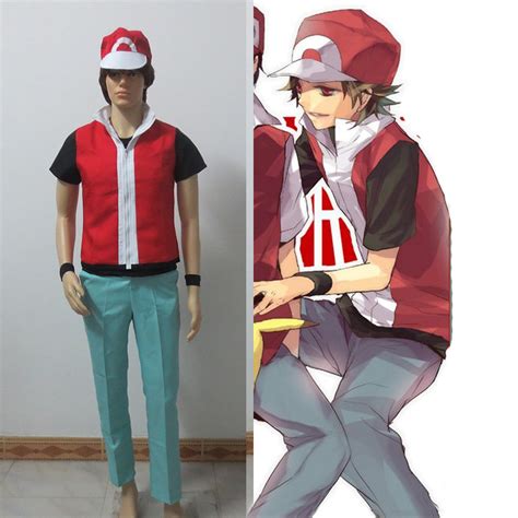 Anime Game Hot Trainer Red Cosplay Costume With Hat And Wristguards
