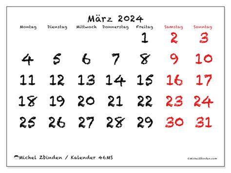 Kalender März 2024 Zum Ausdrucken “501ms” Michel Zbinden Lu