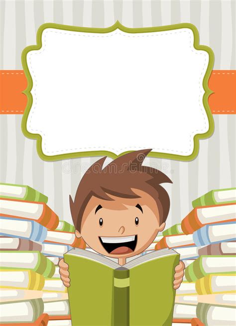 Card With Cartoon Student Children Reading Books Stock