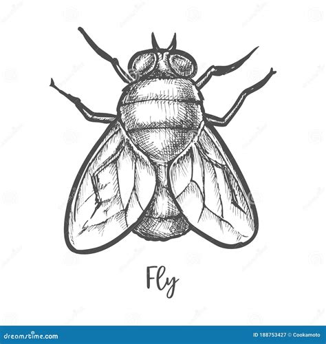 Fly Insect Sketch Or Bottle Housefly Drawing Stock Vector