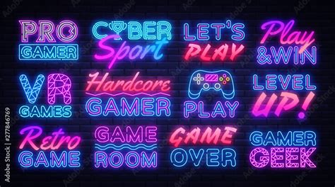 Gaming Neon Signs Set Design Template Big Collection Game Signs Neon