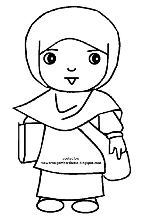 Mewarnai Gambar Mewarnai Gambar Sketsa Kartun Anak Muslimah 125