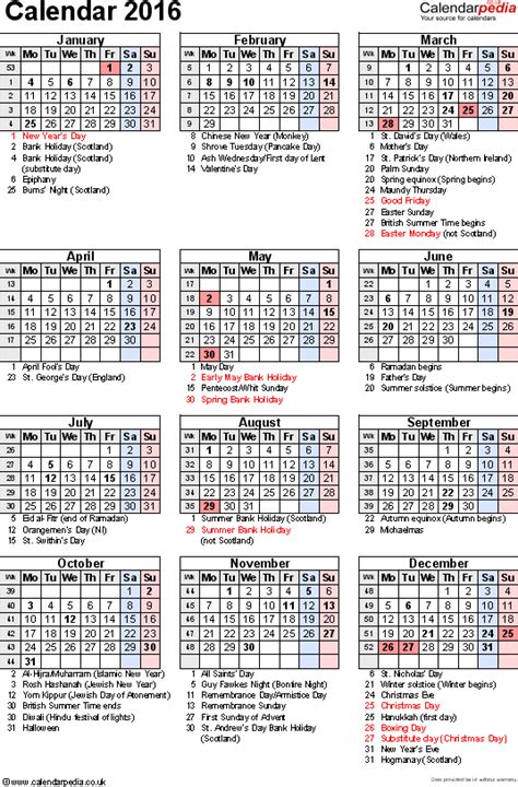 2016 Us Calendar With Holidays