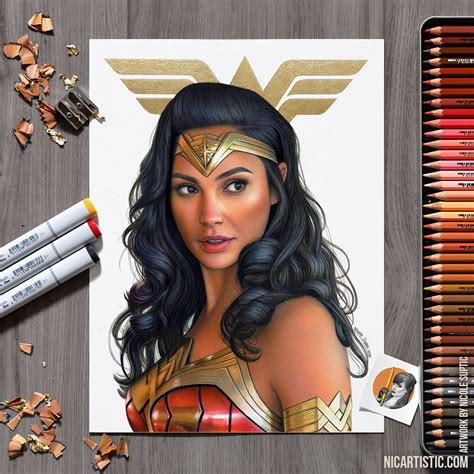 Drawing Wonder Woman With Colored Pencils And Markers Color Pencil Art Wonder Woman Art