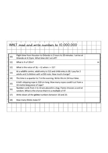 Read And Write Numbers To 10000000 Worksheet