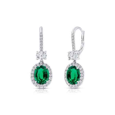 Uneek Fine Jewelry Uneek Oval Green Emerald Dangle Earrings With Pave