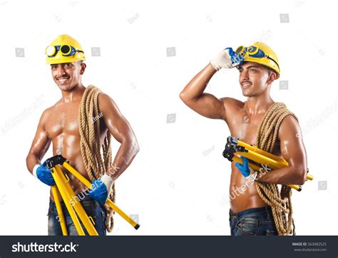 Naked Construction Worker On White Foto Stock 563482525 Shutterstock