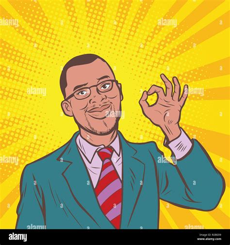 Okay Gesture Ok Pop Art African Businessman Comic Cartoon Pop Art