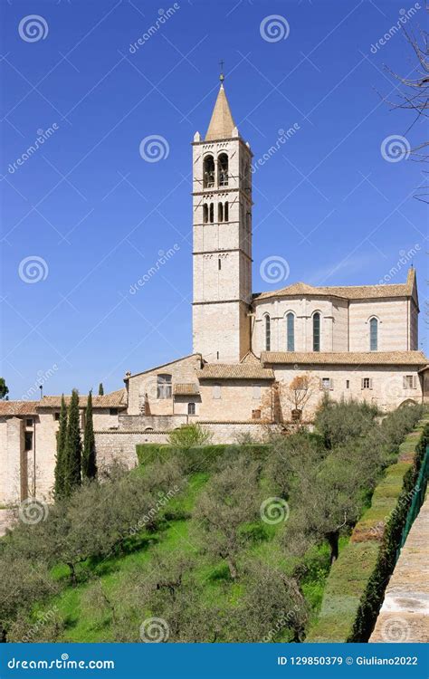 basilica of saint clare assisi stock image image of church garden 129850379