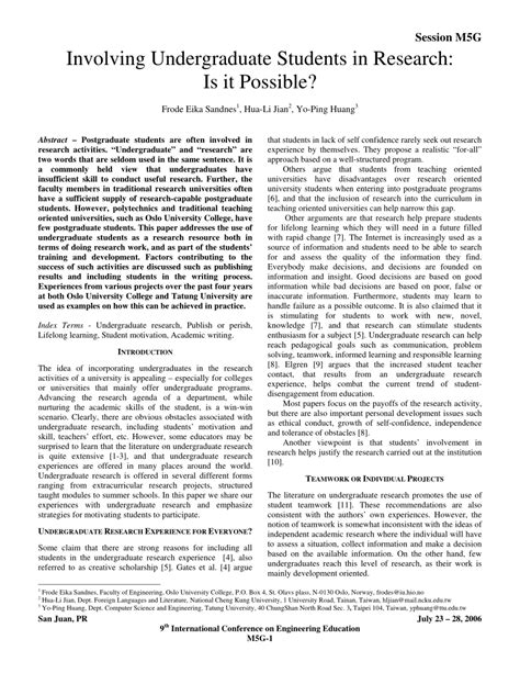 Pdf Involving Undergraduate Students In Research Is It Possible