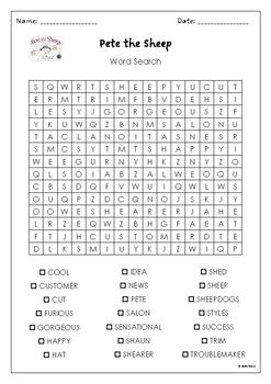 Pete the Sheep by Jackie French Word Search by MsZzz Teach | TPT