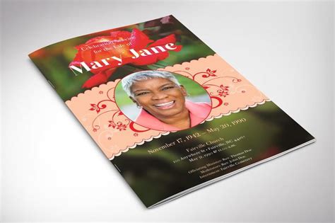 Rose Funeral Program Word Publisher Template 4 Pages Etsy