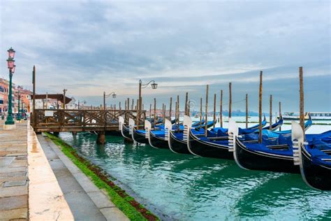 December 2 2021 Venice Italy Gondolas Moored At San Marco Gondola