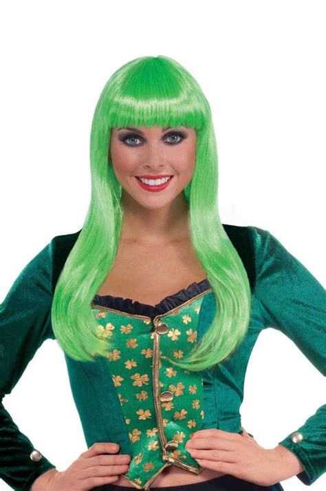 Long Neon Green Adult Female Irish Lass Costume Wig Free Shipping