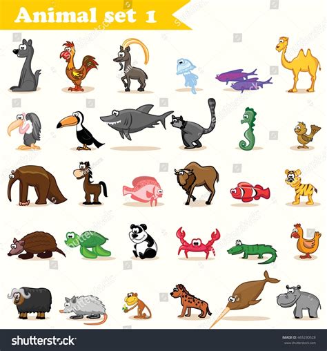 Set With Cute Cartoon Animals Stock Vector Illustration 465230528