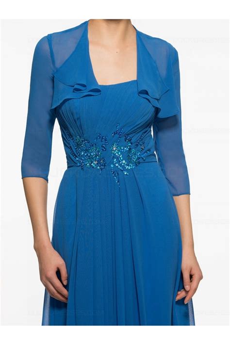 Long Blue Chiffon Mother Of The Bride Dresses With A Jacket 3040015