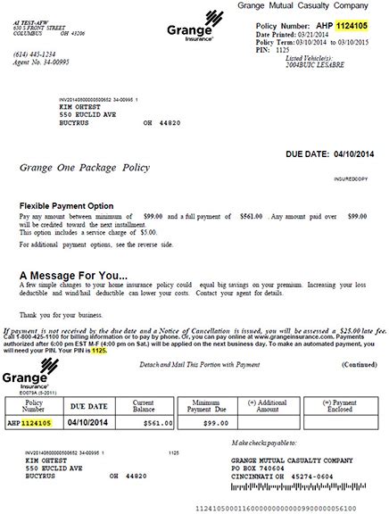 Mail a check or money order use the address listed on. How to Make a One-time Payment to Your Grange Insurance Policy