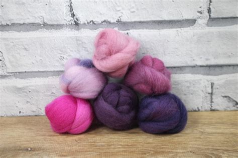 Wooly Buns Wool Roving Assortment In Orchid 6 Piece Hand Dyed Fiber