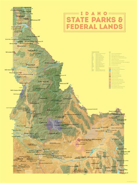 Idaho State Parks And Federal Lands Map 18x24 Poster Etsy
