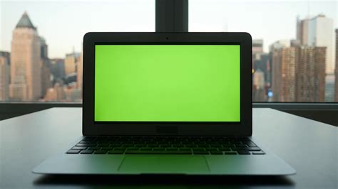Isolated Green Screen On Laptop Computer Display Modern Office Desk