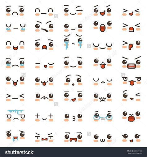 Kawaii Cute Smile Emoticons And Japanese Anime Emoji Faces Expressions