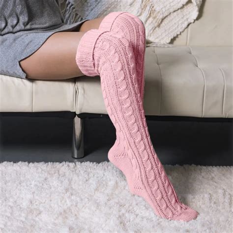 Women Knitted Knee High Socks Girls Ladies Sexy Solid Color Thigh High Over The Knee Socks Long