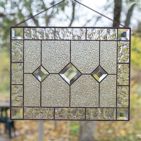 Stained Glass Clear Panel With Beveled Inserts For Window Glass Art Stories