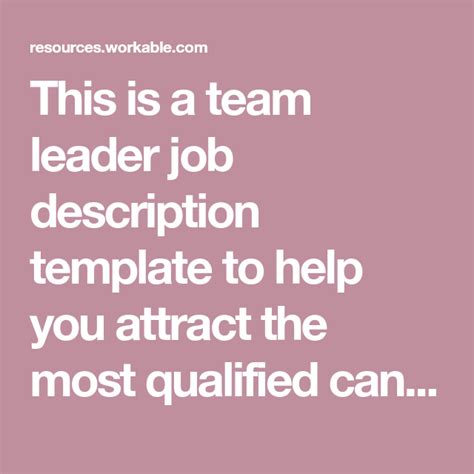 As a team leader, you should always be on a lookout for why people fail. Team Leader job description | Job description template ...