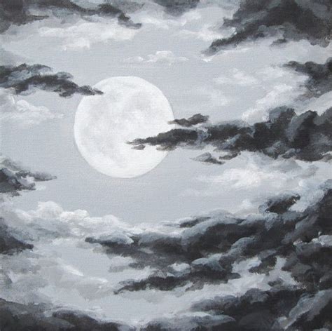 Original Night Sky Painting Moon And Clouds Cloudy Night
