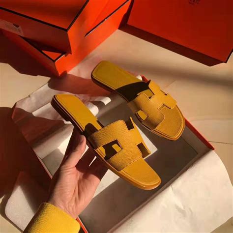 Hermès oran sandals… where to start? Hermes Women Oran Sandal Epsom Calfskin Iconic "H" Cut-Out-Yellow - LULUX