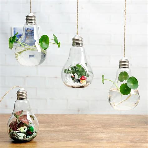 2pcsset European Hanging Glass Vase Light Bulb Shaped Succulent Plants