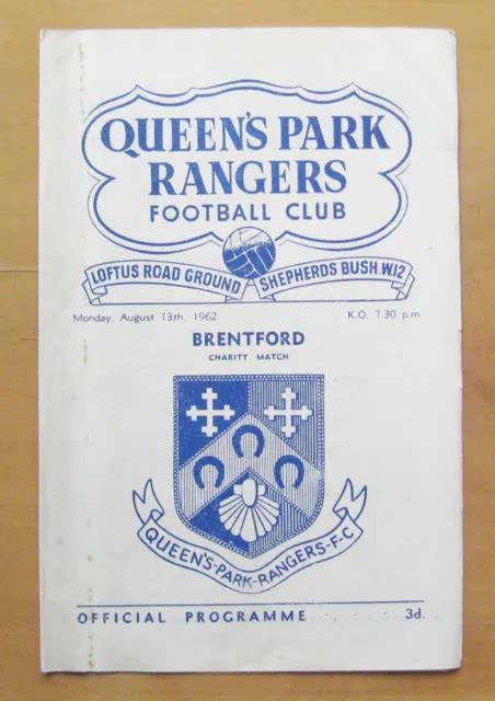 Queens Park Rangers Qpr V Brentford Friendly 19621963 Good Condition