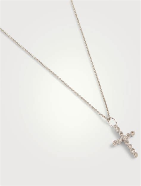 Sydney Evan K White Gold Small Diamond Cross Necklace With Diamonds