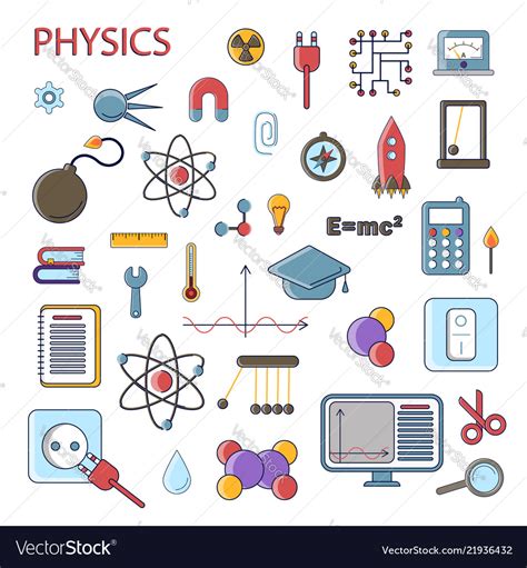 Set Of Scientific Physics Flat Icons Royalty Free Vector
