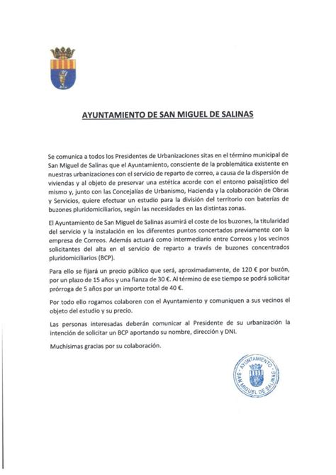 Carta Ayuntamiento De San Miguel De Salinas