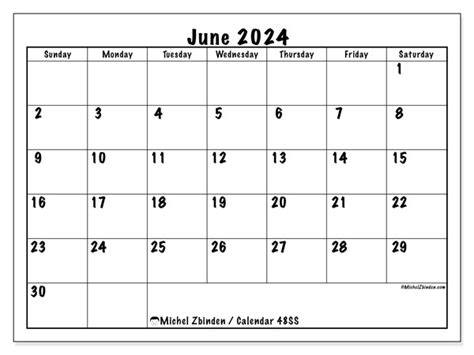 June 2024 Printable Calendar “48ss” Michel Zbinden Nz